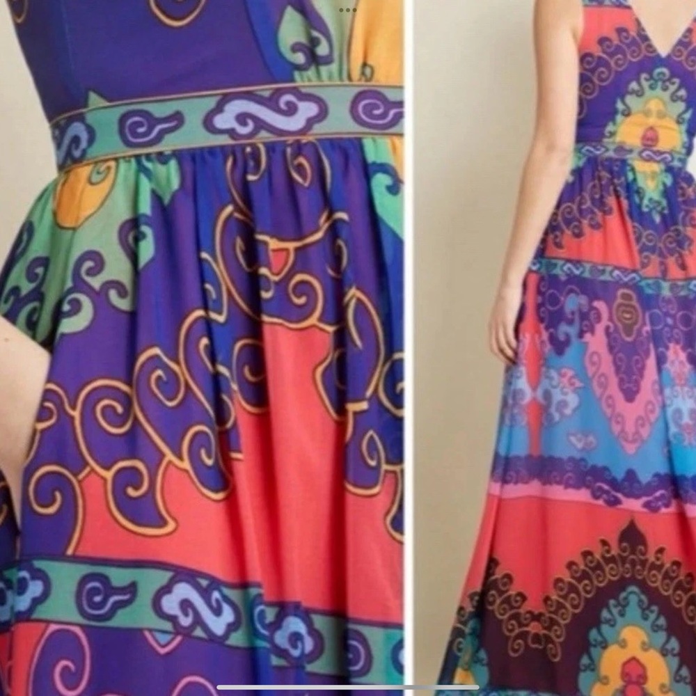 ModCloth XS Maxi Dress Muster The Length Boho Medallion Sleeveless Colorful New - Picture 16 of 16
